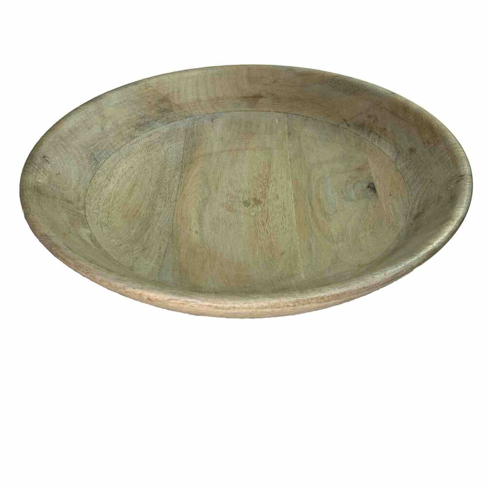 Wooden Dough Bowl Round Carved 14.5 x 3 Rustic Primitive Cottage Farmhouse Table